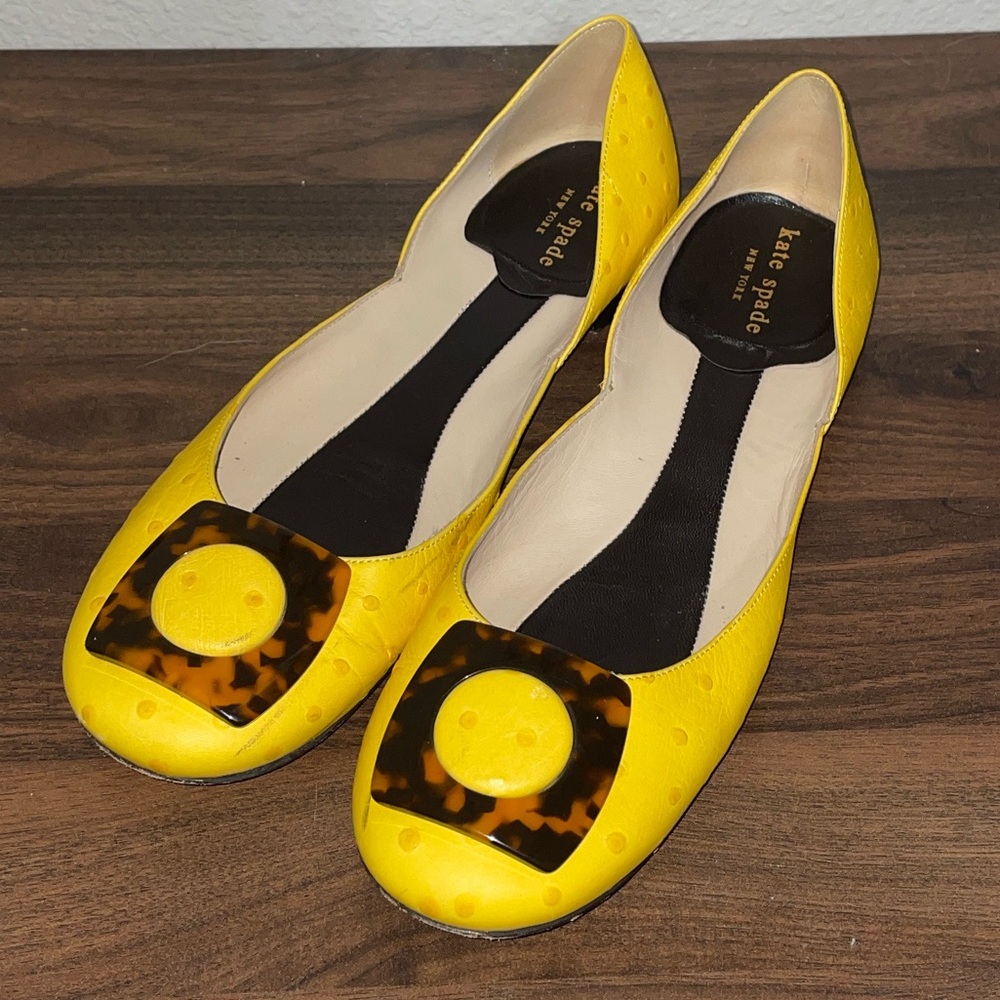 Vintage Women's Kate Spade Yellow & Tortoise Shell Leather Sandals Slides Size 9